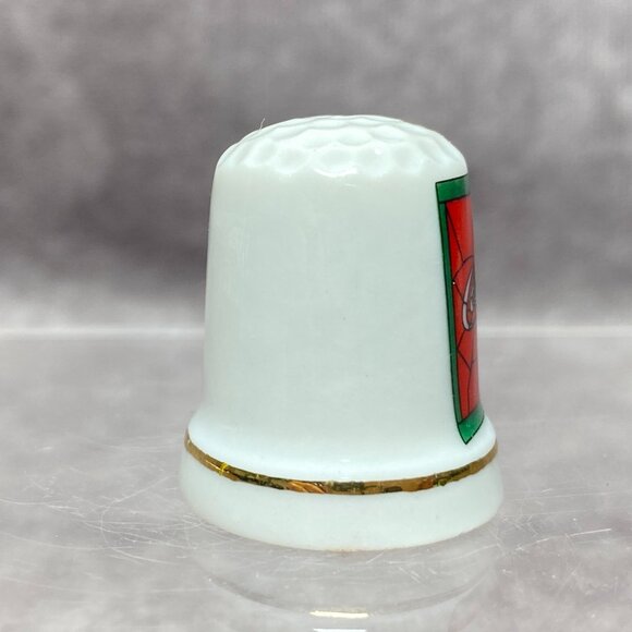 Coca-Cola Porcelain Thimble 1995 Red & Green Stained Glass Collectible Sewing - Picture 3 of 8